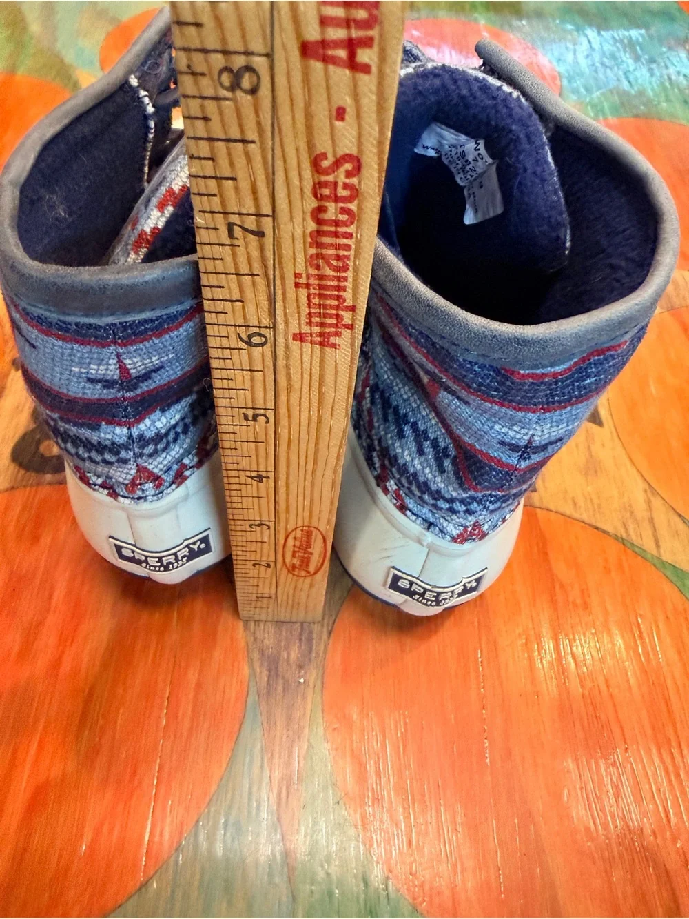Womens Sperry sts82479 Ivory Blue Aztec Ankle Duck Boots Waterproof Size 7 Vacat